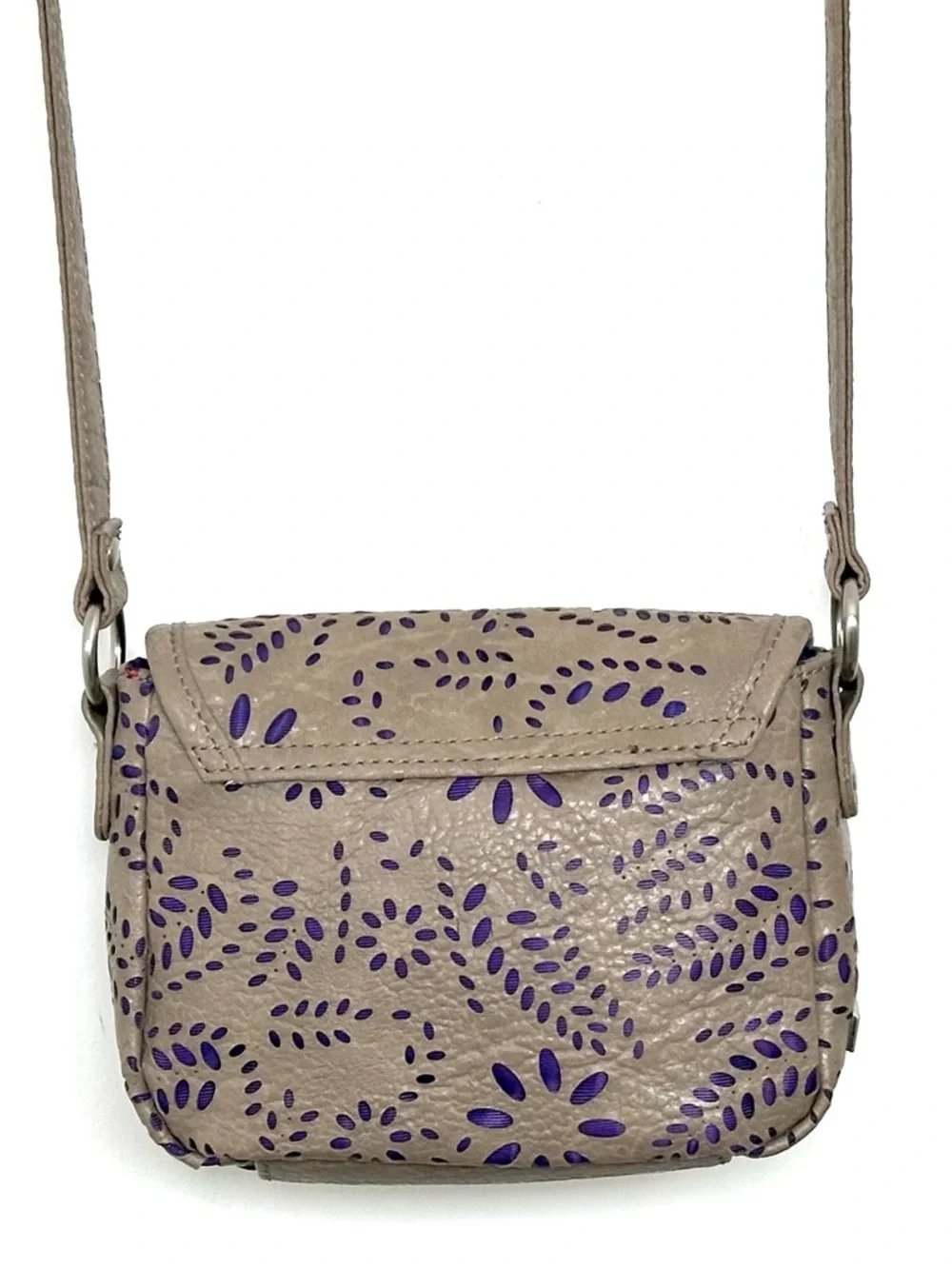 Kensie Girl Taupe Laser-Cut Mini Crossbody Bag with Purple Accent